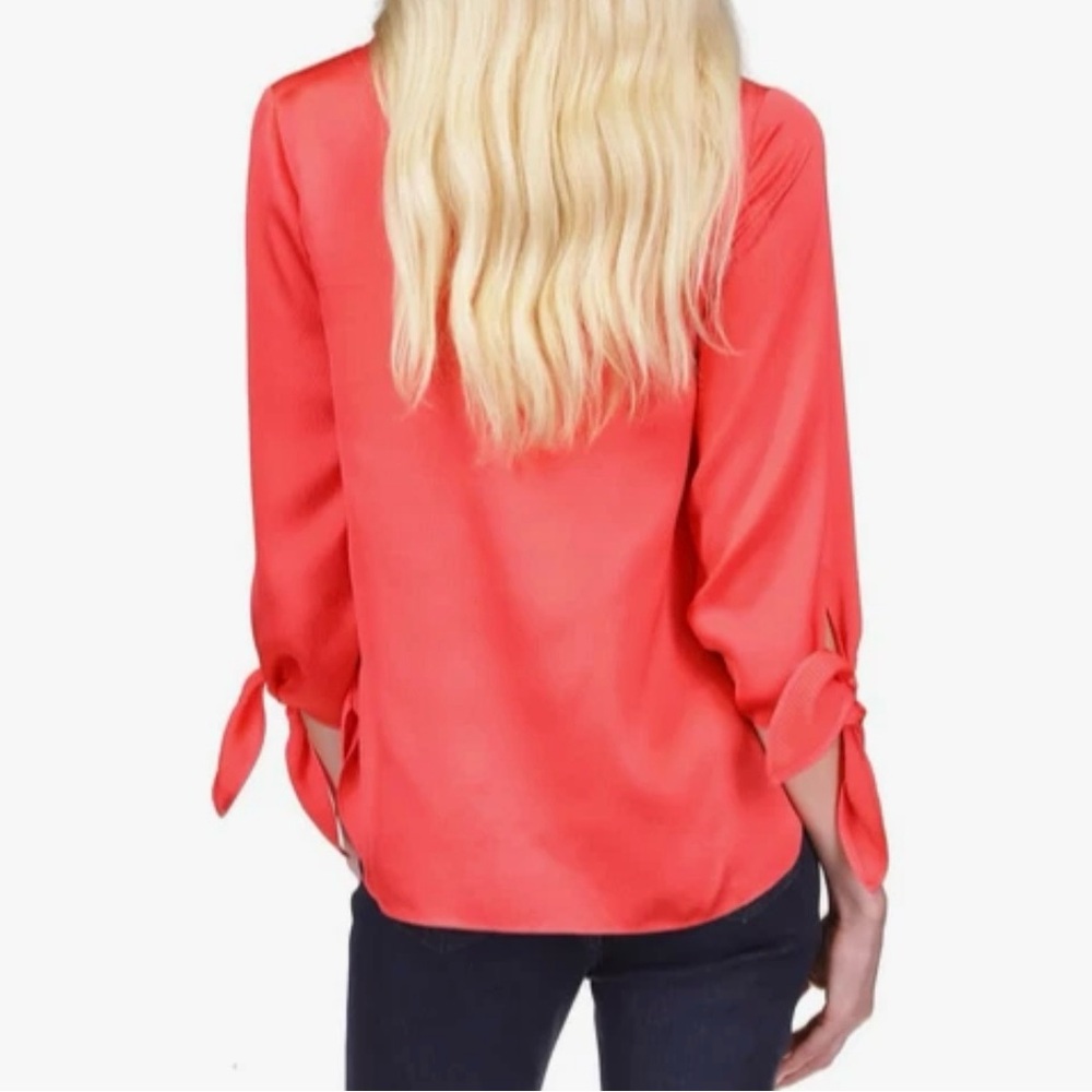 Michael Michael Kors Solid Satin Tie Top Geranium Size S - Picture 2 of 11